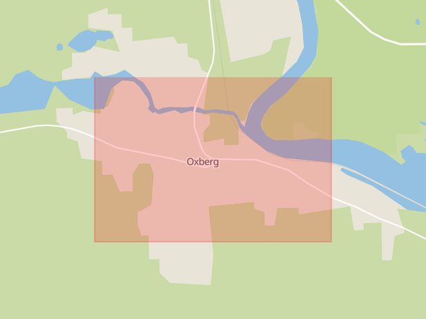 Karta som med röd fyrkant ramar in Oxberg, Mora, Dalarnas län