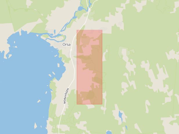 Karta som med röd fyrkant ramar in Turistvägen, Orsa, Dalarnas län