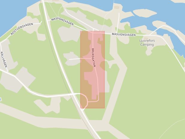 Karta som med röd fyrkant ramar in Bruksgatan, Söderhamn, Gävleborgs län