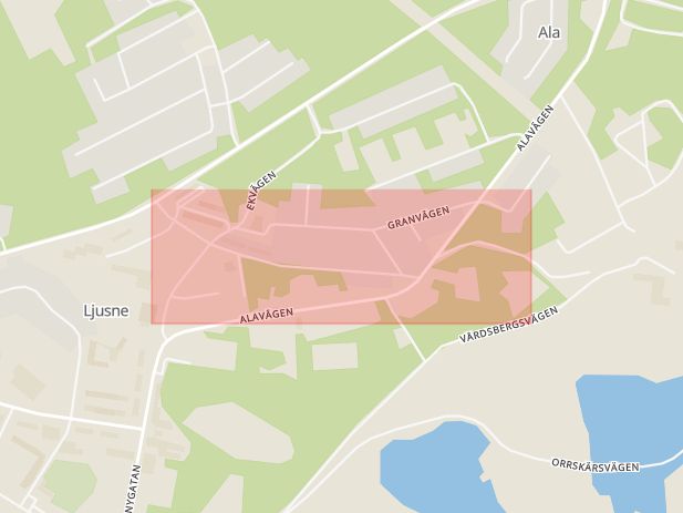 Karta som med röd fyrkant ramar in Lumavägen, Söderhamn, Gävleborgs län
