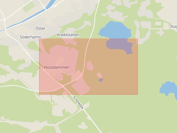 Karta som med röd fyrkant ramar in Stugsund, Gamla Sandarnevägen, Söderhamn, Gävleborgs län