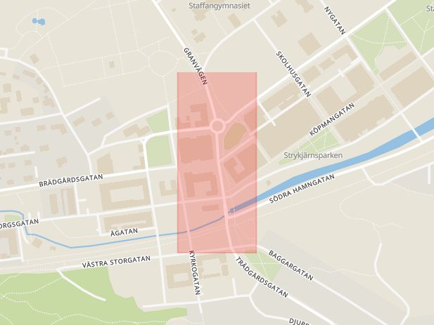 Karta som med röd fyrkant ramar in Källgatan, Söderhamn, Gävleborgs län