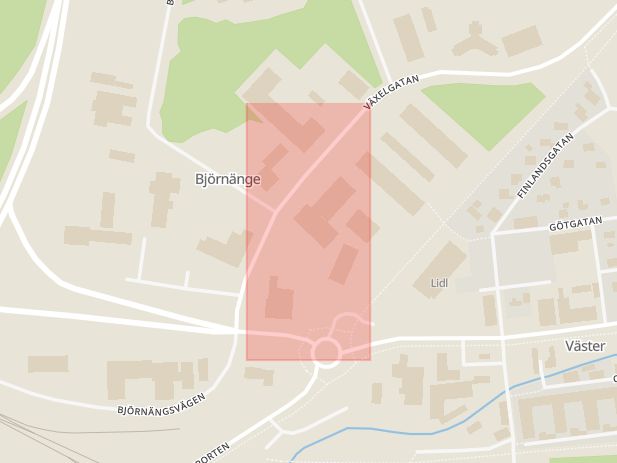 Karta som med röd fyrkant ramar in Brädgårdsgatan, Byggmax, Söderhamn, Gävleborgs län
