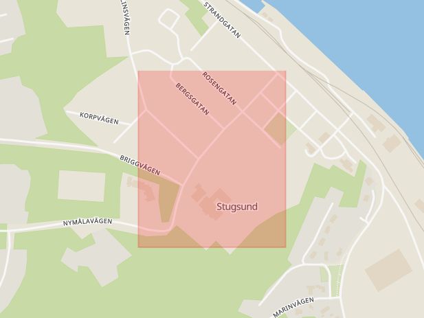 Karta som med röd fyrkant ramar in Skeppsgatan, Söderhamn, Gävleborgs län