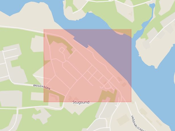 Karta som med röd fyrkant ramar in Stugsund, Strandgatan, Söderhamn, Gävleborgs län