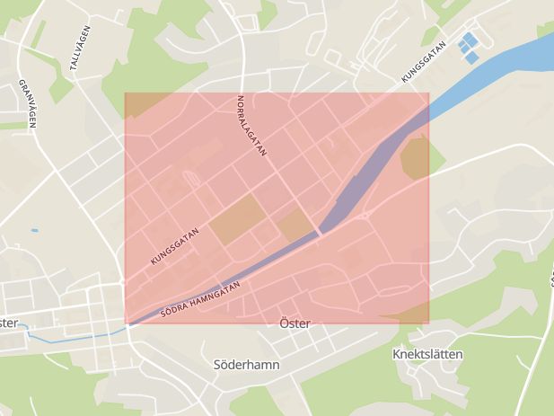 Karta som med röd fyrkant ramar in Norra Hamngatan, Söderhamn, Gävleborgs län