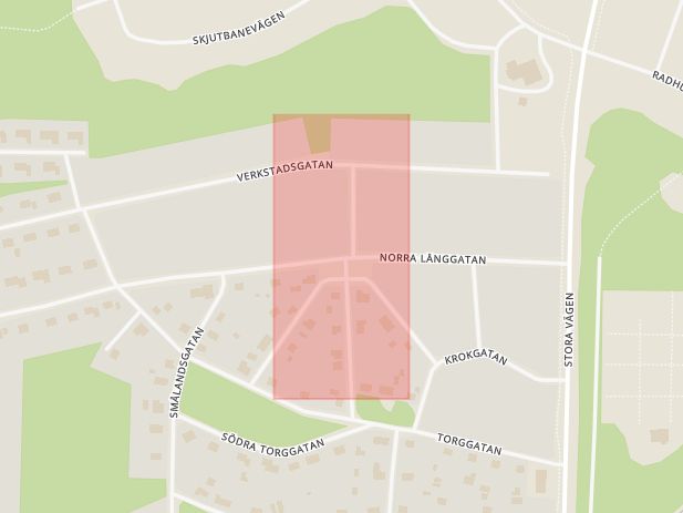 Karta som med röd fyrkant ramar in Maskinistgatan, Norra Långgatan, Iggesund, Hudiksvall, Gävleborgs län