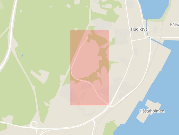Karta som med röd fyrkant ramar in Västra Vägen, Hudiksvall, Gävleborgs län