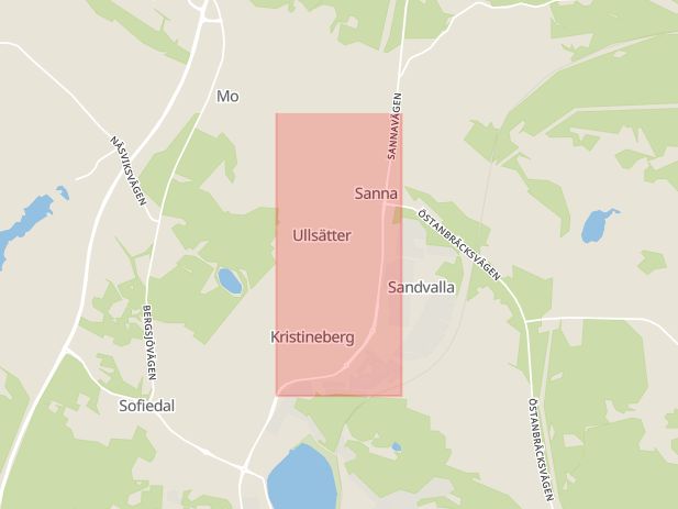 Karta som med röd fyrkant ramar in Sannavägen, Hudiksvall, Gävleborgs län