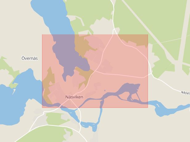 Karta som med röd fyrkant ramar in Näsviken, Hudiksvall, Gävleborgs län
