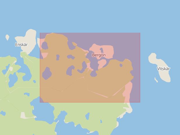 Karta som med röd fyrkant ramar in Bergön, Hudiksvall, Gävleborgs län
