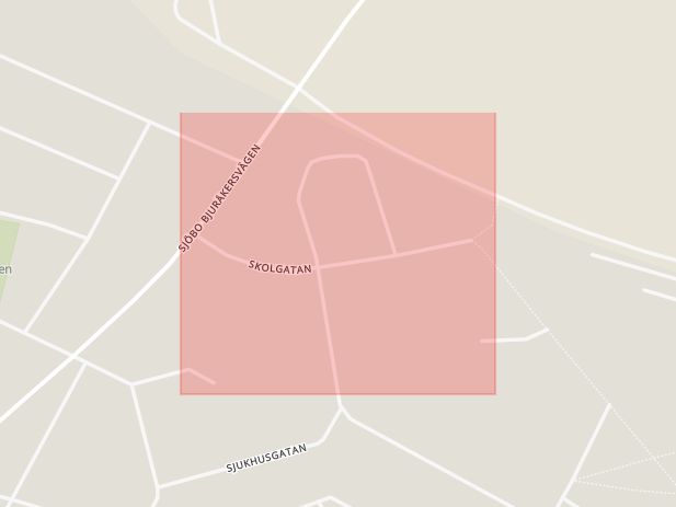 Karta som med röd fyrkant ramar in Skolgatan, Ljusdal, Gävleborgs län