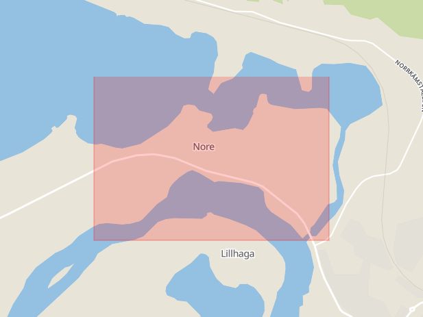 Karta som med röd fyrkant ramar in Nore, Hennan, Ljusdal, Gävleborgs län