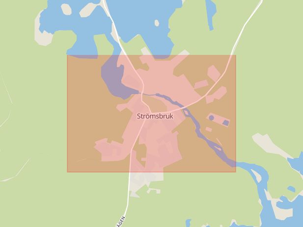 Karta som med röd fyrkant ramar in Strömsbruk, Hudiksvall, Gävleborgs län