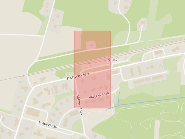 Karta som med röd fyrkant ramar in Gnarp, Östra Stationsvägen, Hudiksvall, Härnösand, Nordanstig, Gävleborgs län