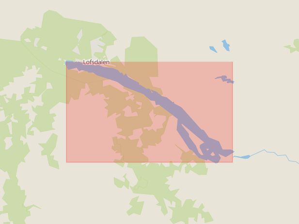 Karta som med röd fyrkant ramar in Lofssjön, Skidåkaren, Härjedalen, Jämtlands län