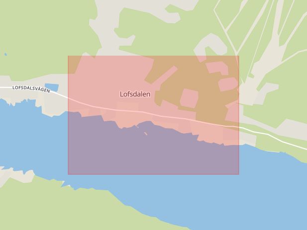 Karta som med röd fyrkant ramar in Lofsdalen, Härjedalen, Jämtlands län
