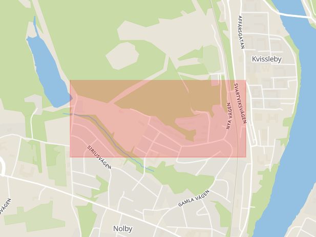 Karta som med röd fyrkant ramar in Nya Vägen, Kvissleby, Sundsvall, Västernorrlands län