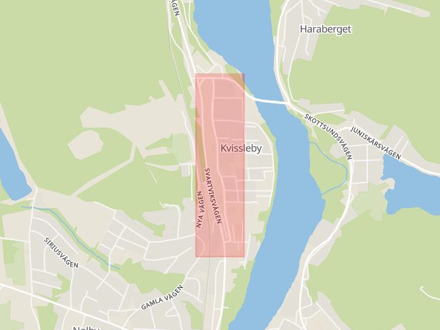 Karta som med röd fyrkant ramar in Kvissleby, Affärsgatan, Sundsvall, Västernorrlands län