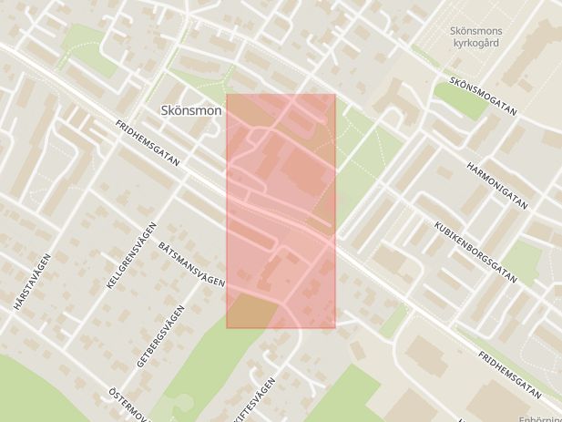 Karta som visar ungefär var händelsen Trafikkontroll: Resultat efter trafikkontroll på Fridhemsgatan, Skönsmon. inträffat