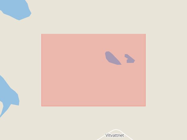 Karta som med röd fyrkant ramar in Vikbäcken, Vitvattnet, Svenstavik, Rätansbyn, Östersund, Berg, Jämtlands län