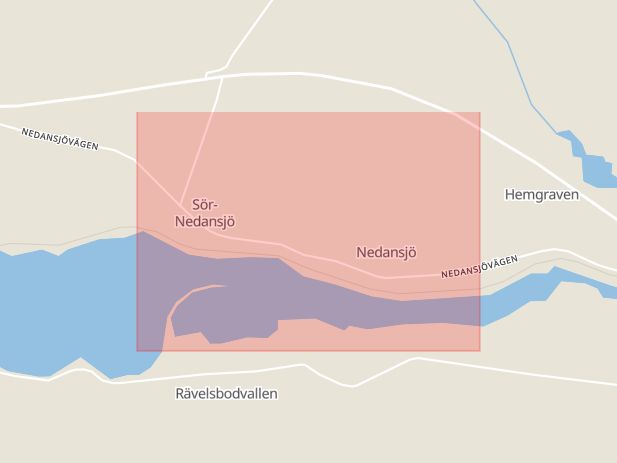 Karta som med röd fyrkant ramar in Stöde, Nedansjö, Sundsvall, Västernorrlands län
