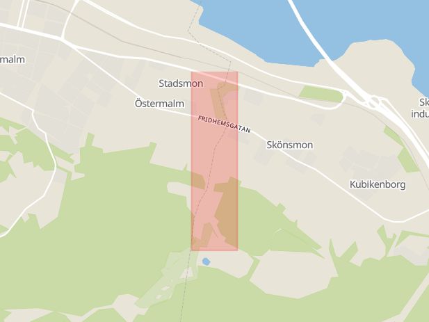 Karta som med röd fyrkant ramar in Mogatan, Sundsvall, Västernorrlands län