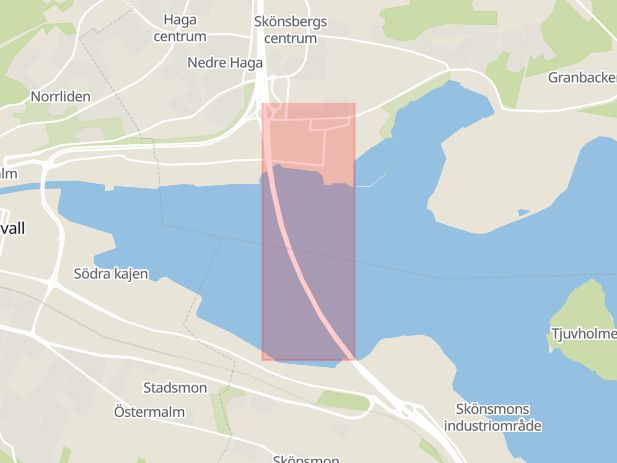 Karta som med röd fyrkant ramar in Sundsvallsbron, Sundsvall, Västernorrlands län