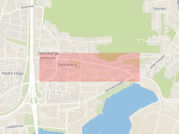 Karta som med röd fyrkant ramar in Medborgargatan, Sundsvall, Västernorrlands län