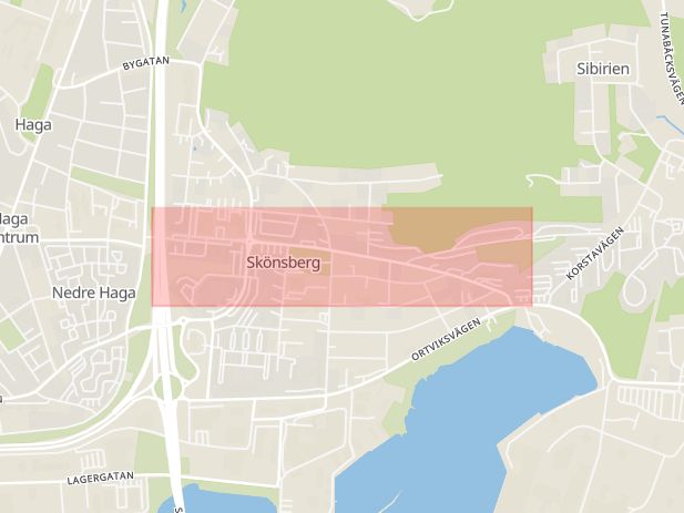 Karta som med röd fyrkant ramar in Medborgargatan, Sundsvall, Västernorrlands län