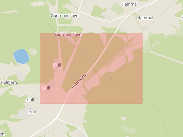 Karta som med röd fyrkant ramar in Gudmundsbyn, Sundsvall, Västernorrlands län