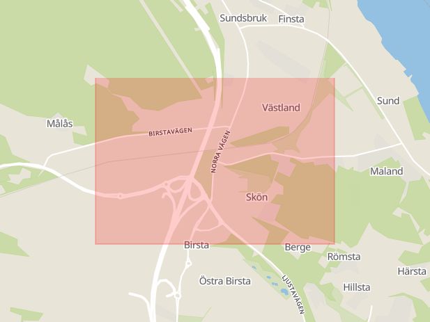 Karta som med röd fyrkant ramar in Sundsbruk, Sign, Sundsvall, Västernorrlands län