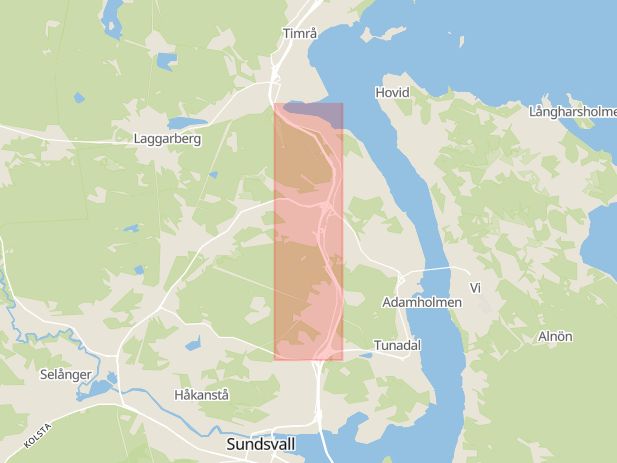 Karta som visar ungefär var händelsen Trafikolycka: Larm om trafikolycka på Norra vägen, Birsta, Sundsvall. inträffat
