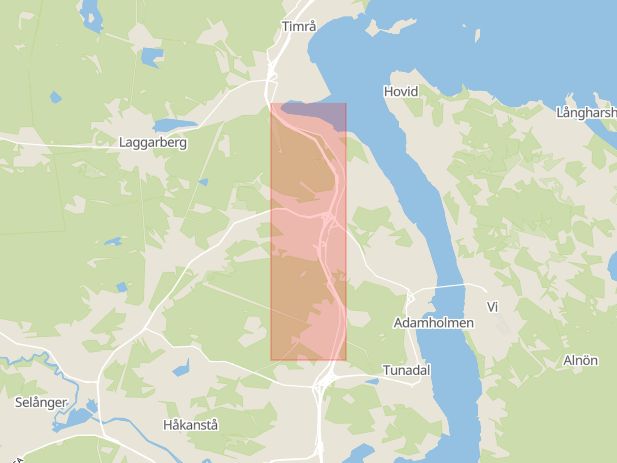 Karta som med röd fyrkant ramar in Sundsbruk, Norra Vägen, Sundsvall, Västernorrlands län