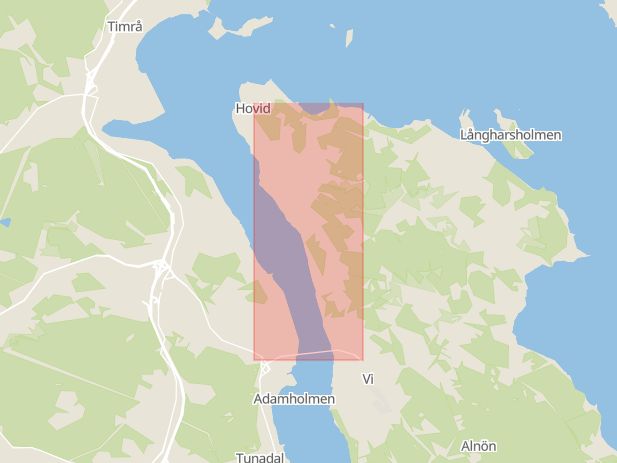 Karta som med röd fyrkant ramar in Alnövägen, Sundsvall, Västernorrlands län