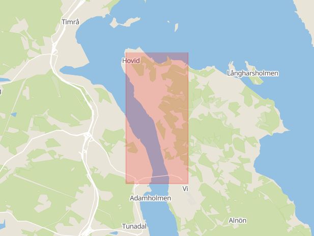 Karta som med röd fyrkant ramar in Alnövägen, Röde, Sundsvall, Västernorrlands län