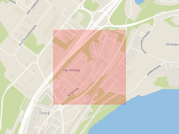 Karta som med röd fyrkant ramar in Vivsta, Nygatan, Timrå, Västernorrlands län