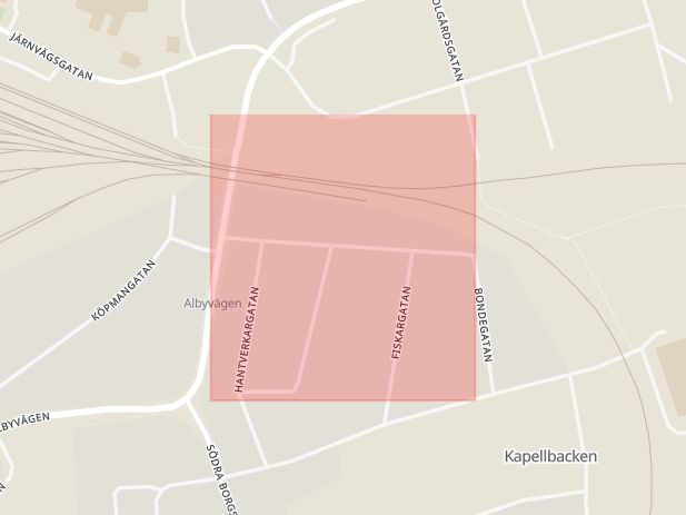 Karta som med röd fyrkant ramar in Petandervägen, Ånge, Västernorrlands län
