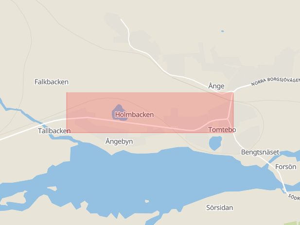 Karta som med röd fyrkant ramar in Albyvägen, Ånge, Västernorrlands län
