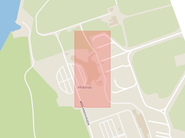 Karta som med röd fyrkant ramar in Midlanda, Timrå