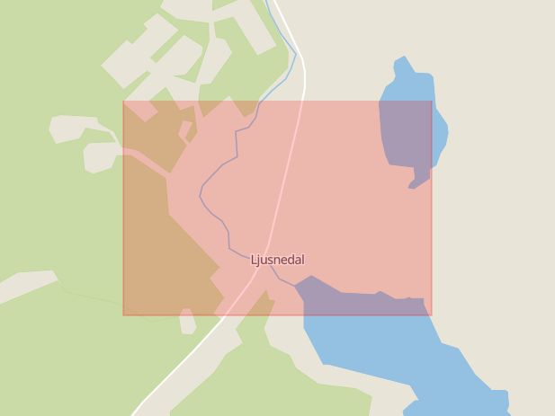 Karta som med röd fyrkant ramar in Ljusnedal, Lillhärdal, Jämtlands län