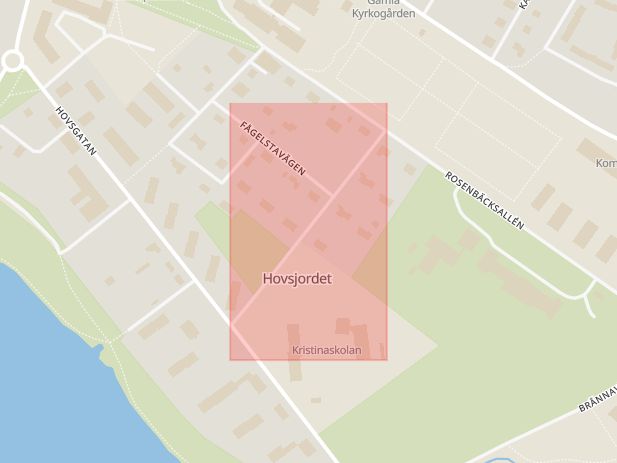 Karta som med röd fyrkant ramar in Kristinagatan, Härnösand, Västernorrlands län