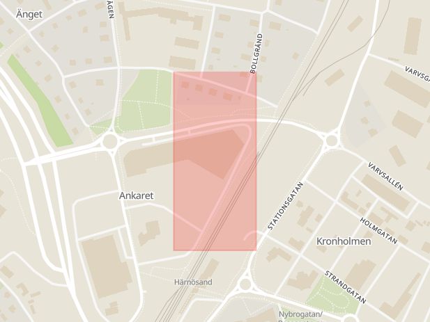 Karta som med röd fyrkant ramar in Ica Maxi, Bondsjöstaden, Härnösand, Västernorrlands län
