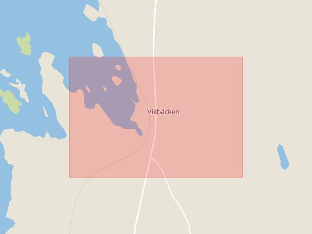 Karta som med röd fyrkant ramar in Vikbäcken, Hackås, Berg, Jämtlands län