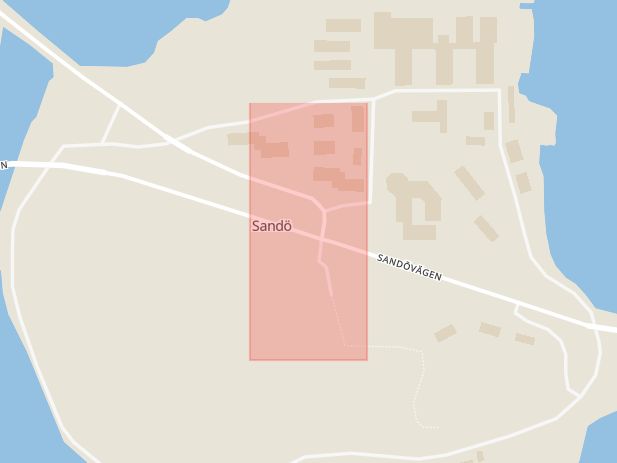 Karta som med röd fyrkant ramar in Sandö, Kramfors, Västernorrlands län
