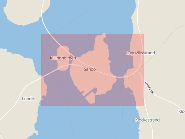 Karta som med röd fyrkant ramar in Bollstabruk, Sandö, Kramfors, Västernorrlands län