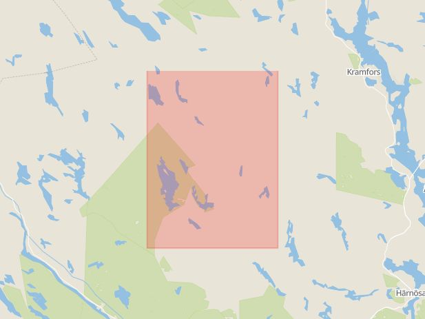 Karta som med röd fyrkant ramar in Viksjö, Kramfors, Härnösand, Västernorrlands län