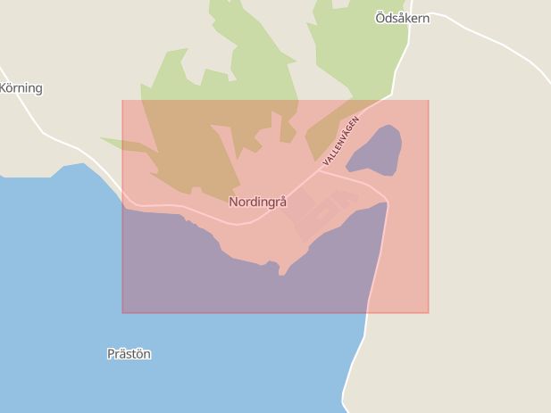 Karta som med röd fyrkant ramar in Nordingrå, Kramfors, Västernorrlands län