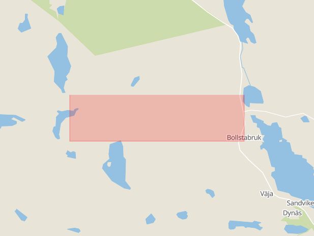 Karta som med röd fyrkant ramar in Bollstabruk, Tunsjövägen, Kramfors, Västernorrlands län