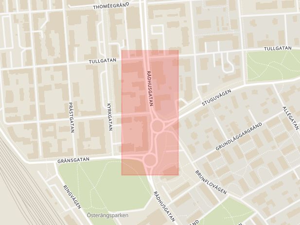 Karta som med röd fyrkant ramar in Östersunds Centrum, Brunnsgränd, Rådhusgatan, Östersund, Jämtlands län
